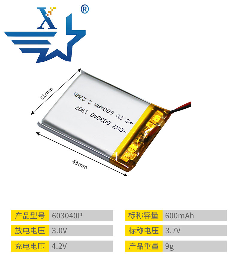 603040P-600mAh